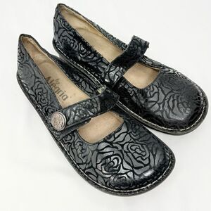 Alegria FELIZ Black Shiny Rose Pattern Orthotic Mary Jane Support Shoes